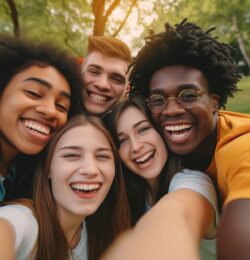 Groupe jeunes qui sourient
